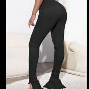 Black High Waist Flounce Hem Jeans